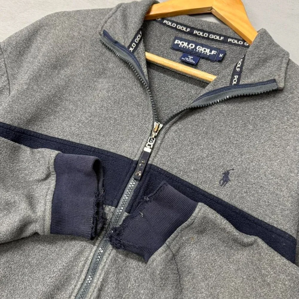 Vintage Polo Ralph Lauren Golf Zip‎ Up Distressed 90s Retro Fleece Jacket Medium
