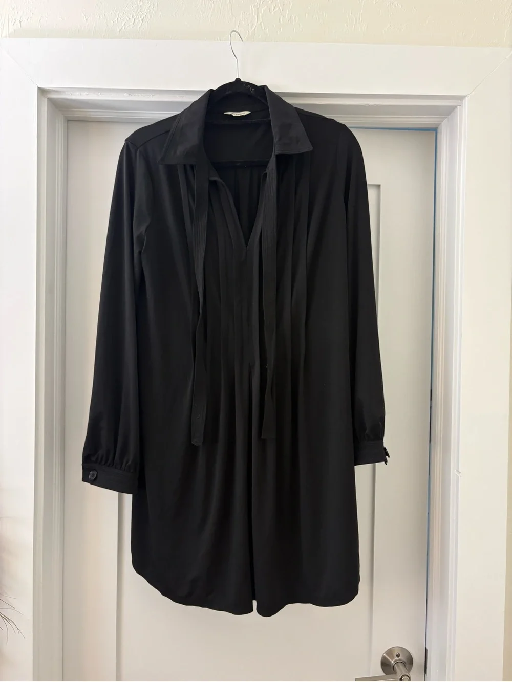 Max Studio Black Long Sleeve Tie Neck Dress