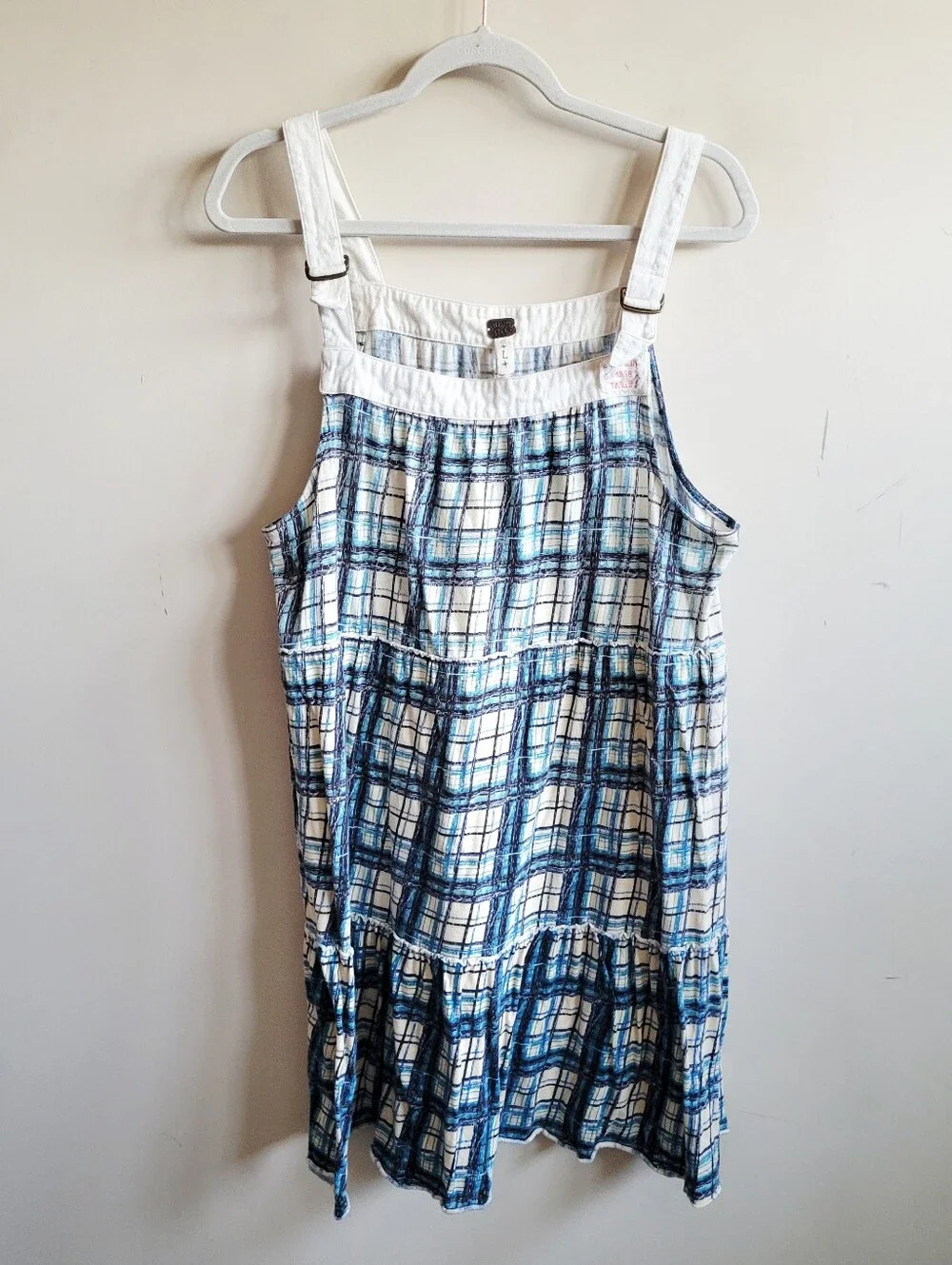 Free People We The Free Plaid Mixed Media Jumper Dress