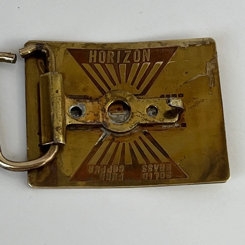 Vintage Horizon Brass Copper Musical Notes Belt Buckle 1970s Music Staff Design