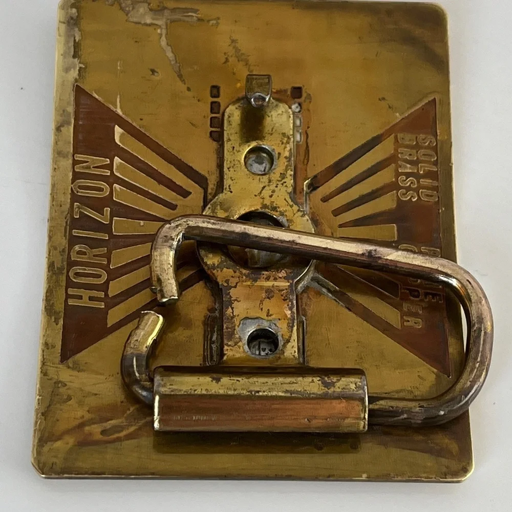 Vintage Horizon Brass Copper Musical Notes Belt Buckle 1970s Music Staff Design