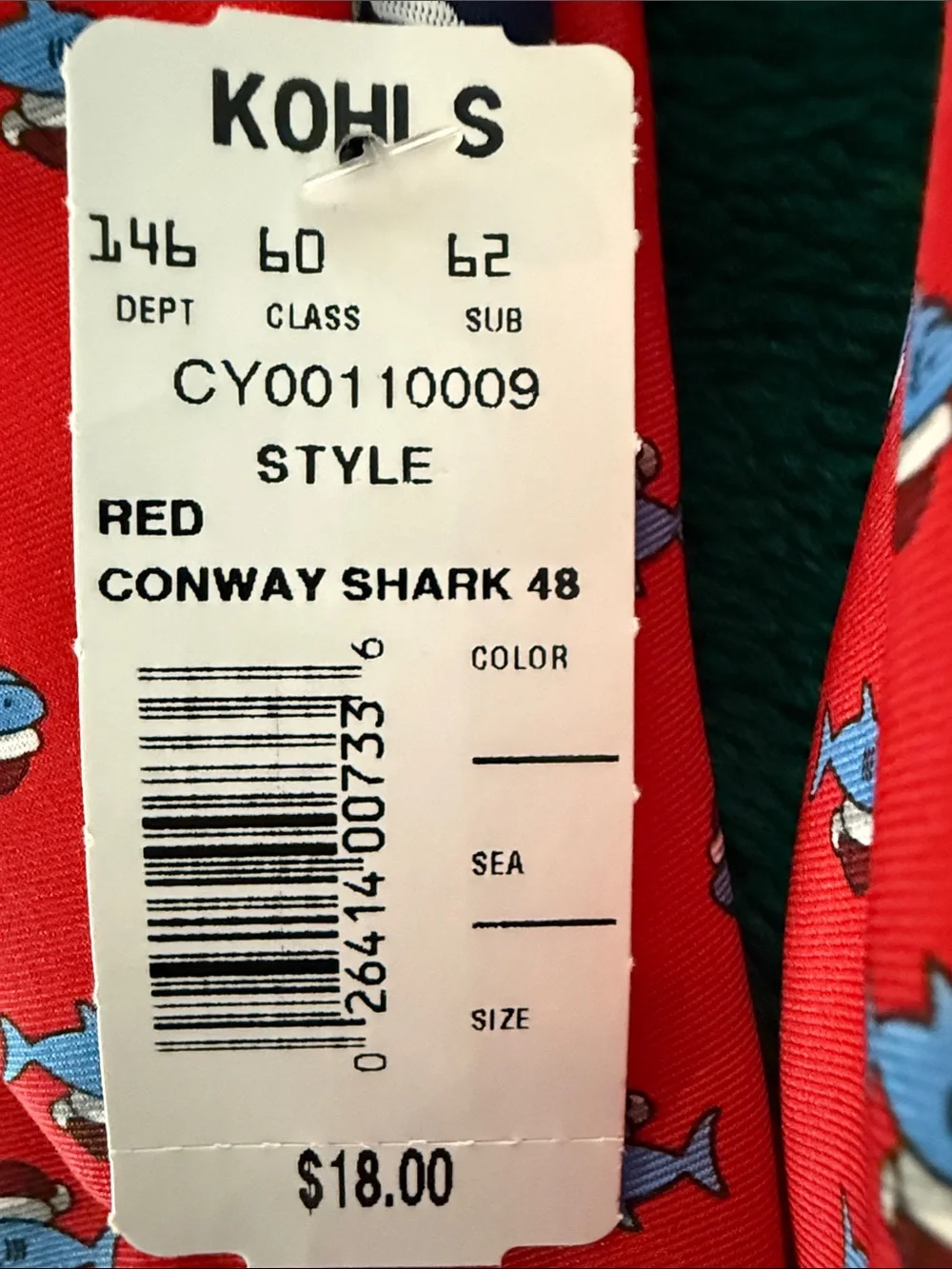 Chaps Red Tie with Blue Shark Motif
