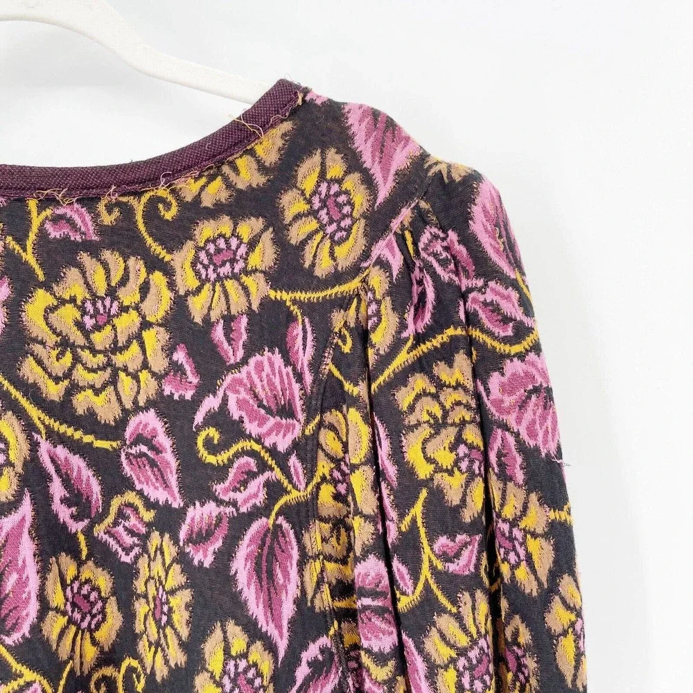 NWT Free People No Ordinary Top Tapestry Crop Blouse Sz XS Purple‎ Tie Puff Slv