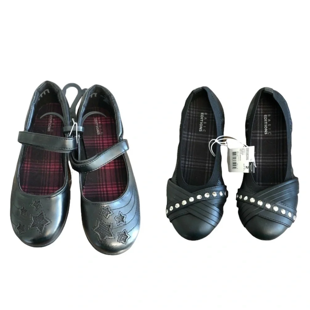 BASIC EDITIONS Shoe Bundle Girls Size 2M/3M Black Mary Jane Style Flats Bundle
