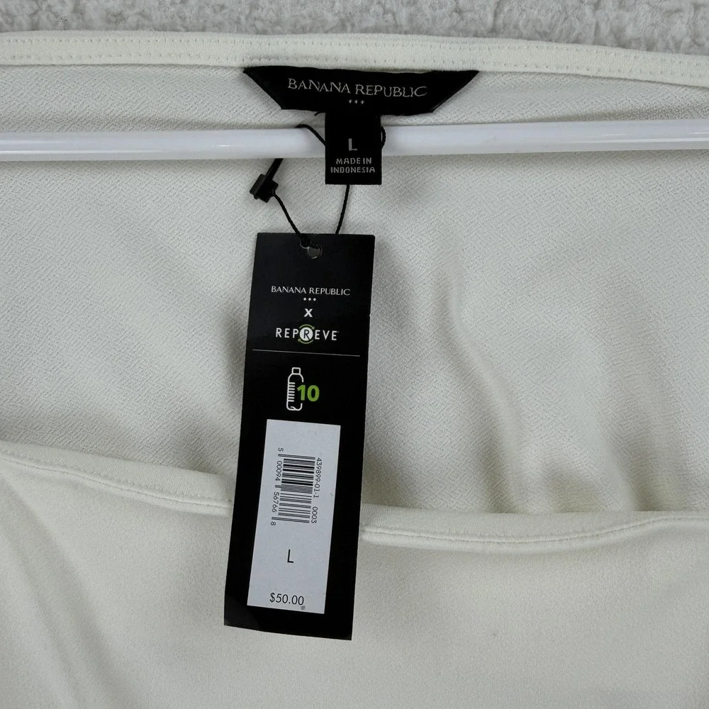 Banana‎ Republic Blouse Womens Large White Square Neck Puff Sleeve Stretch Top