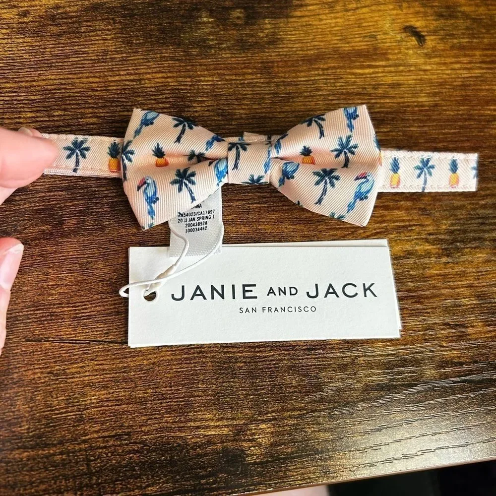 Janie and Jack Cream Bow Tie with Blue and Orange Palm Tree Print