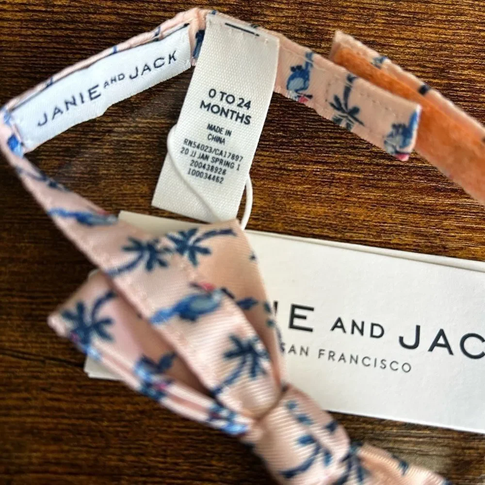 Janie and Jack Cream Bow Tie with Blue and Orange Palm Tree Print
