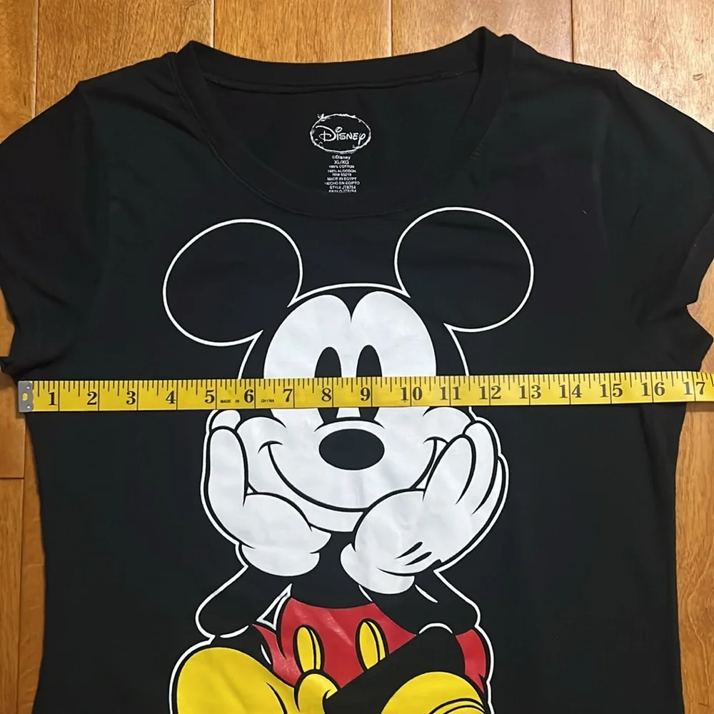 Disney Mickey Mouse Graphic Tee XL Black Cap Sleeve Fitted WDW Classic Shirt