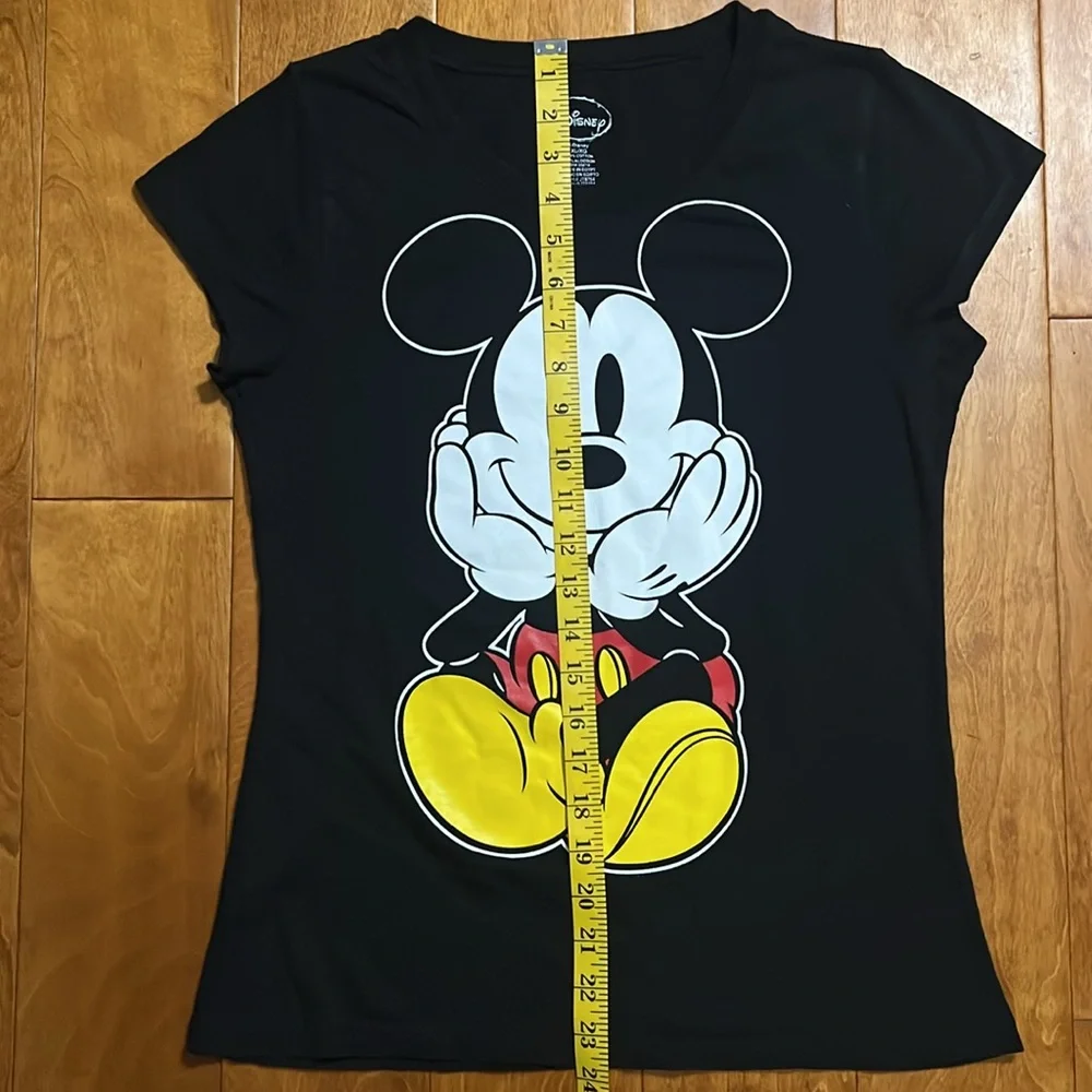 Disney Mickey Mouse Graphic Tee XL Black Cap Sleeve Fitted WDW Classic Shirt