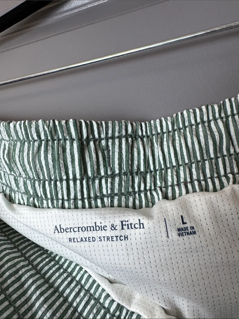 Abercrombie & Fitch Seersucker Swim Trunks Green Stripe Size Large
