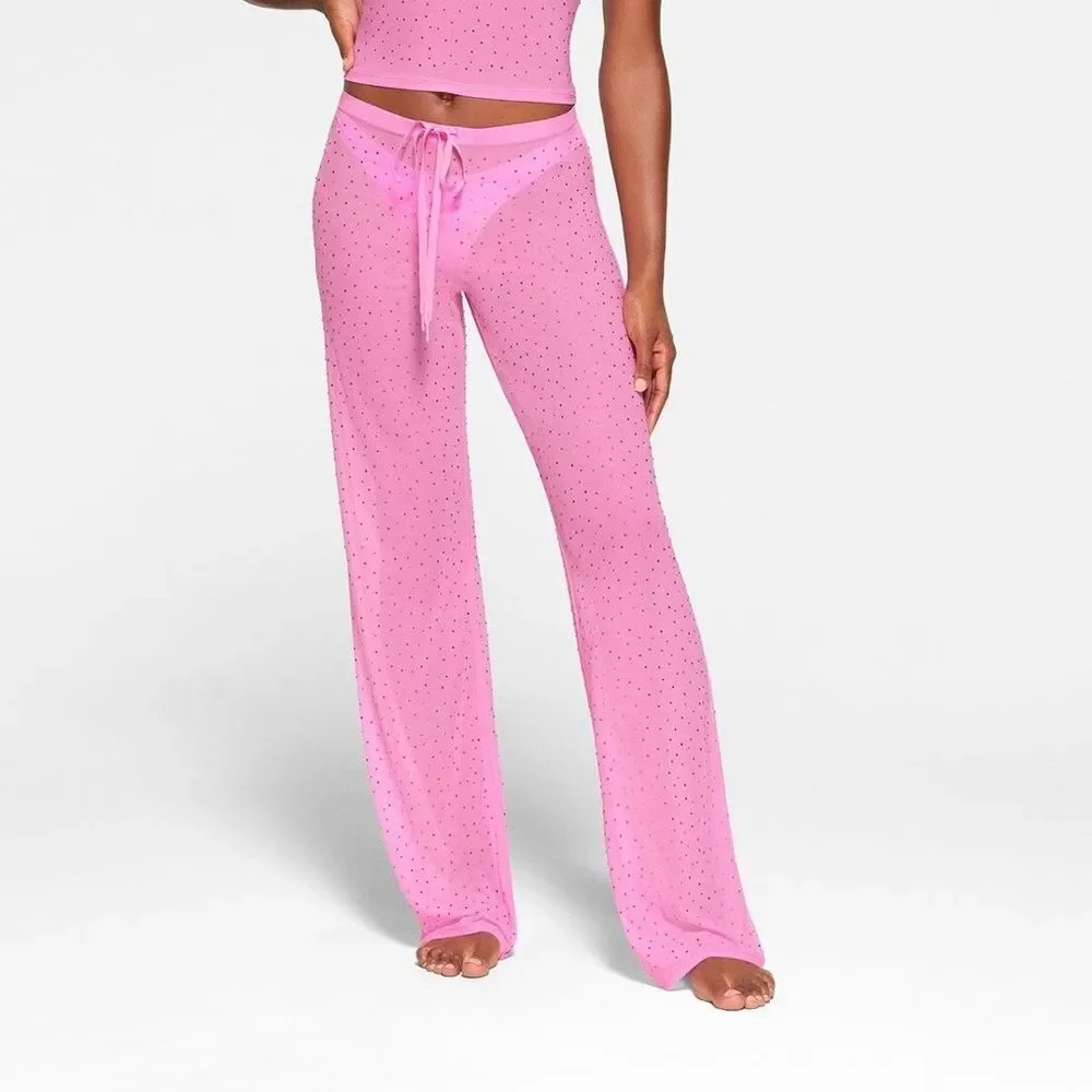 SKIMS Mesh Rhinestone Swim Cover Up in Pink NWT