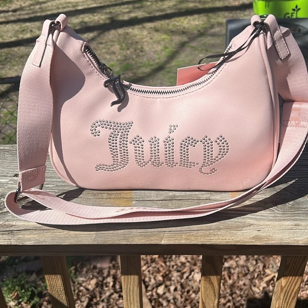 Juicy Couture Pink zip top Obsession Handbag with rhinestone logo