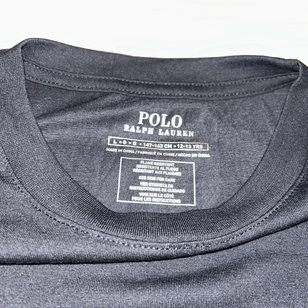 Polo Ralph Lauren Boys Sz 12-13 Large Black Crew Neck Long Sleeve Casual Tee