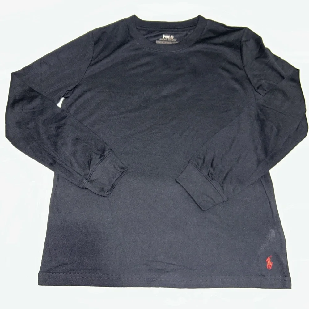 Polo Ralph Lauren Boys Sz 12-13 Large Black Crew Neck Long Sleeve Casual Tee
