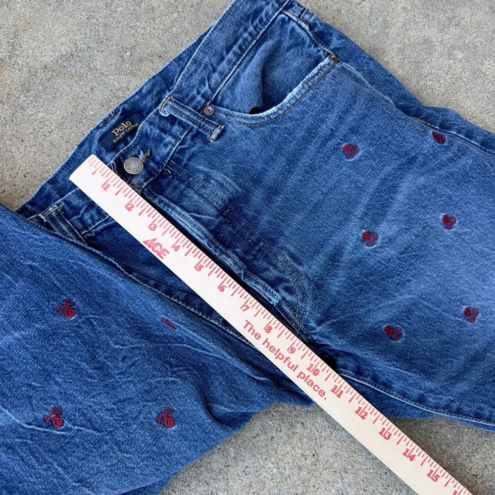 Polo Ralph Lauren Blue Sullivan Slim Skull Crossbones Embroidered Jeans - 34x30