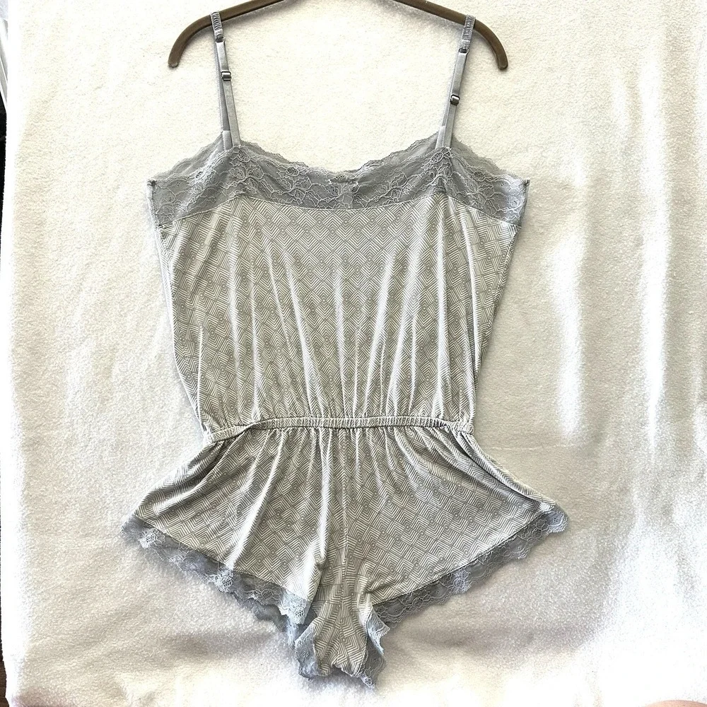 Eberjey Fossil Rock M Medium Romper Teddy Modal Gray Lace Blouson
