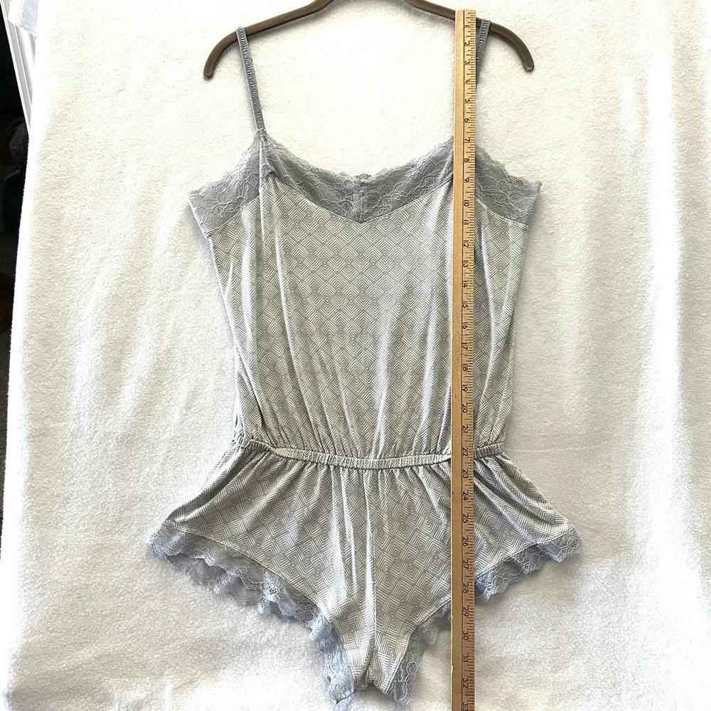 Eberjey Fossil Rock M Medium Romper Teddy Modal Gray Lace Blouson