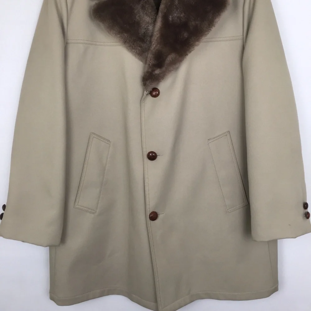 Vintage Faux Fur Trim Coat Jacket by Campus Studio One Beige Men’s Size 46 XL