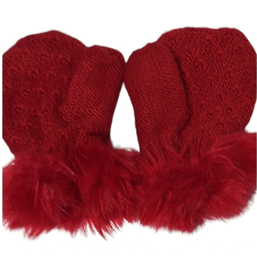 Janie and Jack Baby Girls Faux Fur Cuff Sweater Mittens in Red