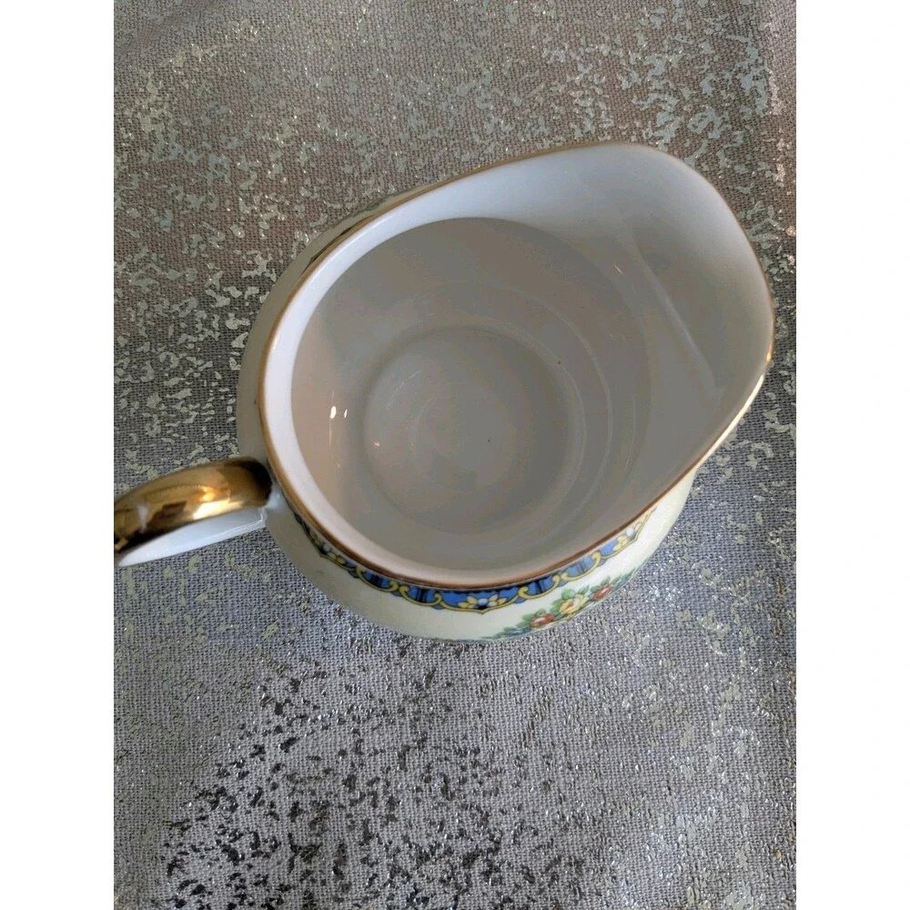 Noritake Avril China Creamer & Sugar w Lid 1918-1931 Floral Gold Blue Antique