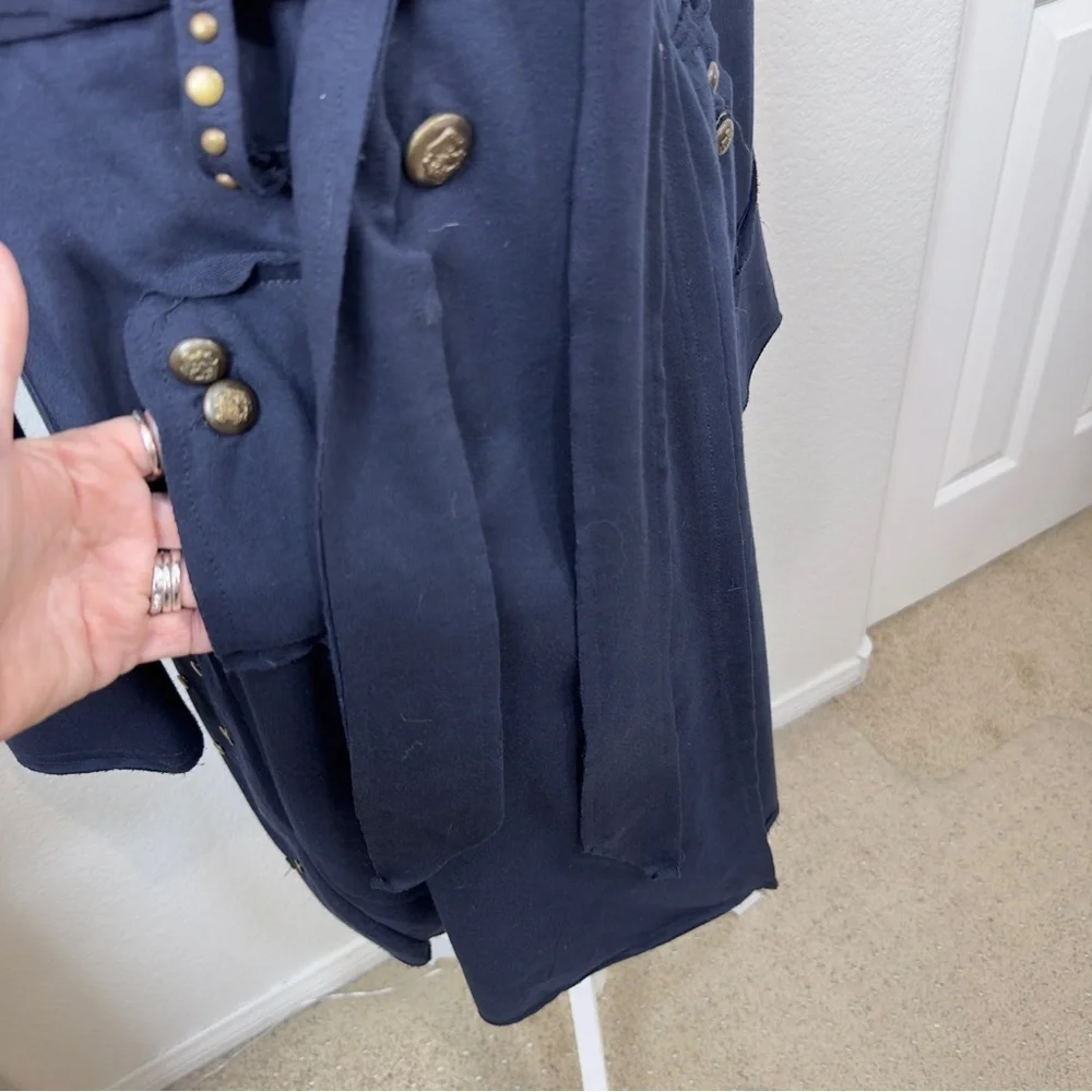 Military Style Chic Navy Trench Coat with Gold Buttons Medium