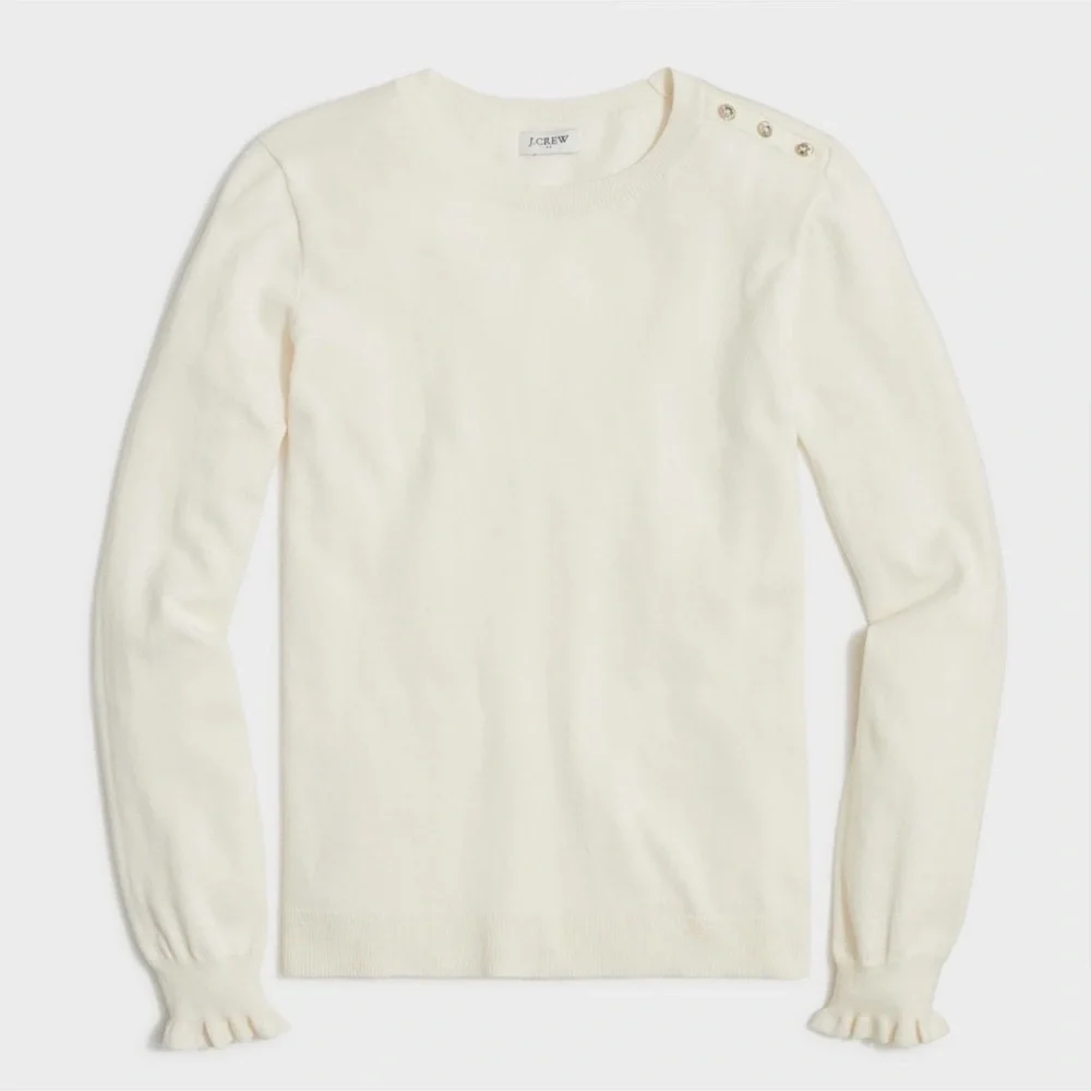 J. Crew Ivory Ruffle Rhinestone Sweater