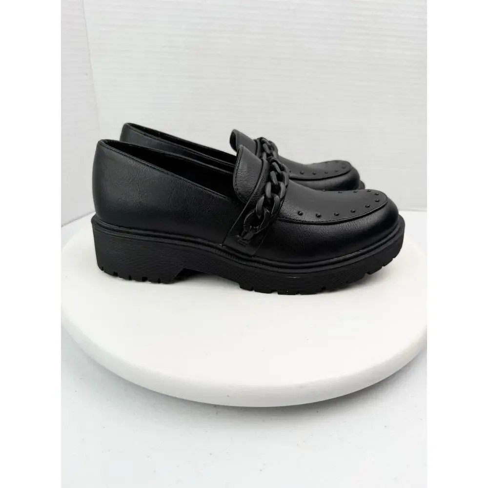 Report Hayden Womens Size‎ 7 Black Chunky Chain Studded Loafers Faux Leather