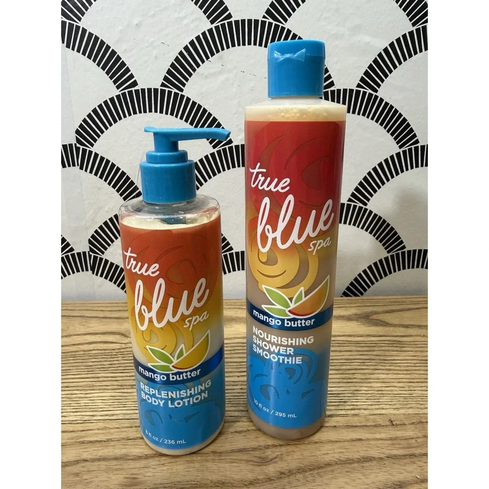 Bath & Body Works True Blue Spa Mango Butter‎ Lotion 8oz & Shower Smoothie 10oz