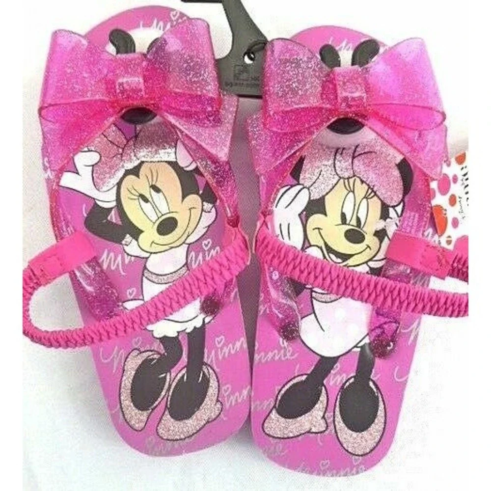Disney Minnie Mouse Sandals Toddler Girls Size Small 5-6 Pink Flip Flops‎ NEW