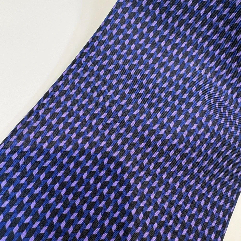 St Bernard Mens Silk Necktie Purple Blue Geometric‎ Diamond Pattern 0966271