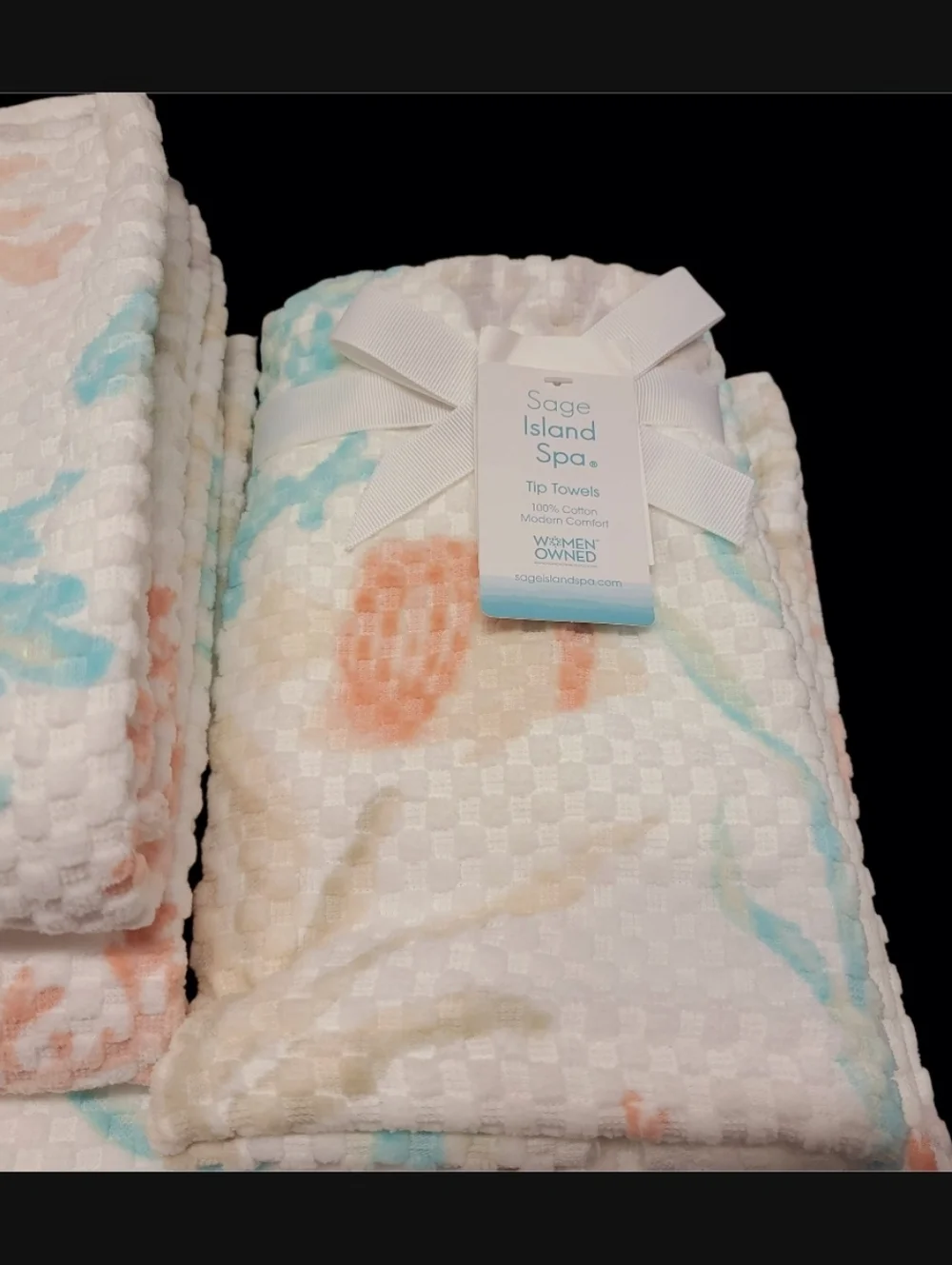 6pc Fish & Sea Coral Coastal Bath Hand Tip Towel Set Sage Island Spa NEW