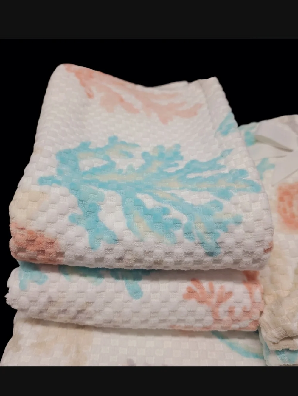 6pc Fish & Sea Coral Coastal Bath Hand Tip Towel Set Sage Island Spa NEW
