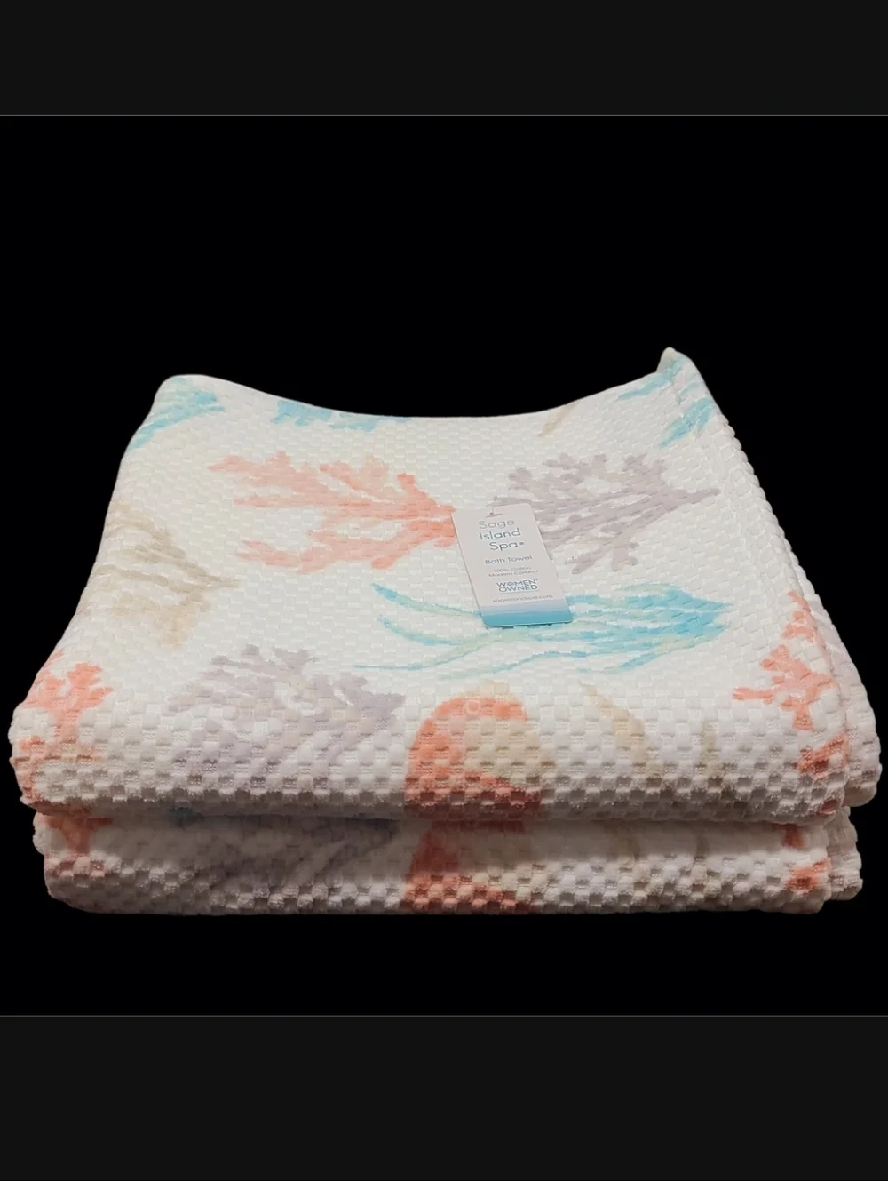 6pc Fish & Sea Coral Coastal Bath Hand Tip Towel Set Sage Island Spa NEW