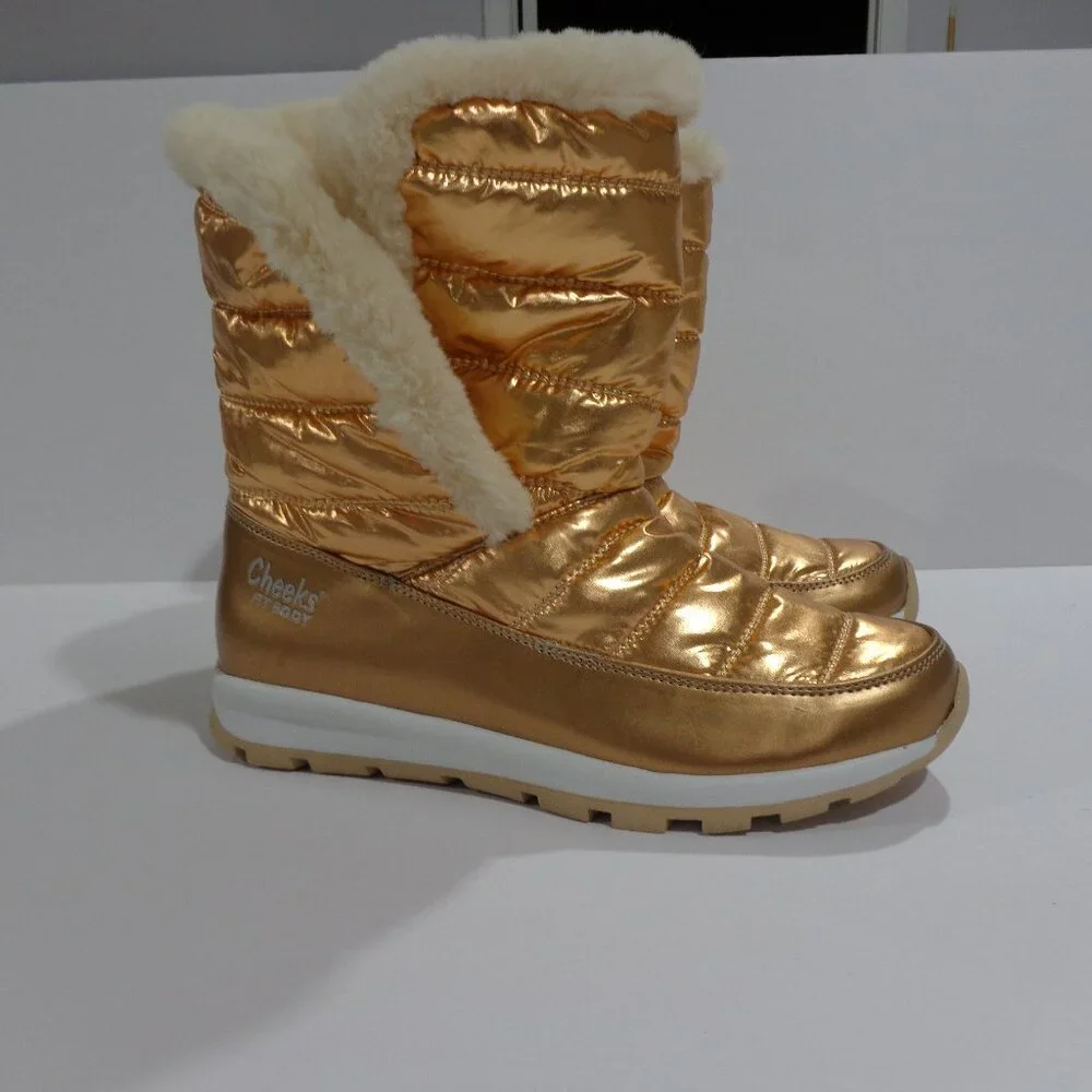 CHEEKS Fit Body Womens PUFFER Lightweight Boots Rose‎ Gold Quilted Soft Size 6W