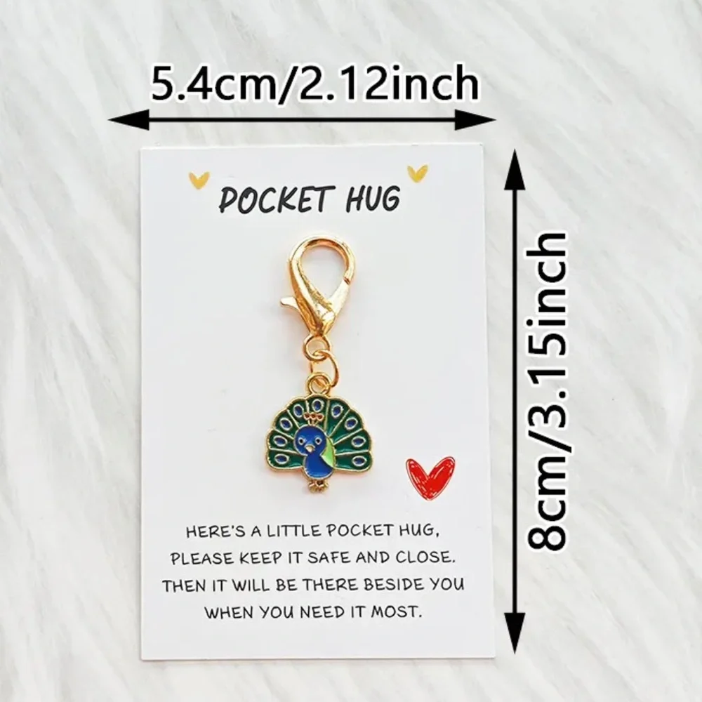 Peacock Pocket Hug Keychain Charm w Sheer Organza Bag $FIRM