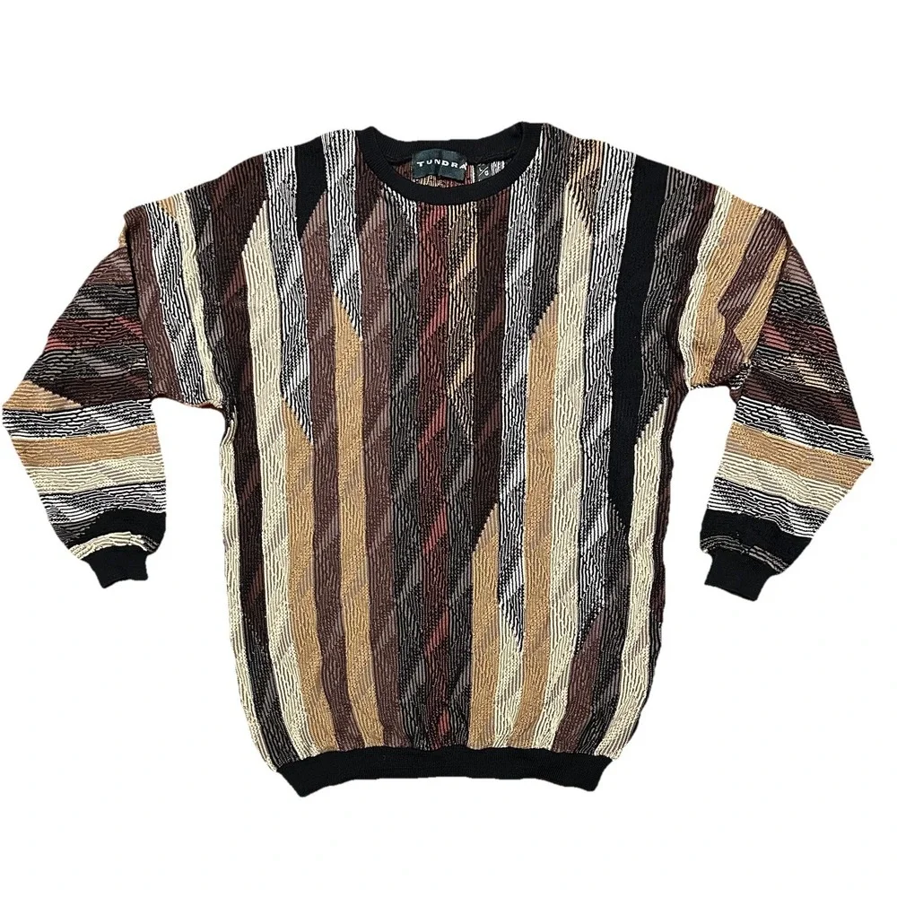 TUNDRA CANADA‎ Sweater Sz Large Textured Ribbed 3D Cotton BIGGIE Hip Hop 80's