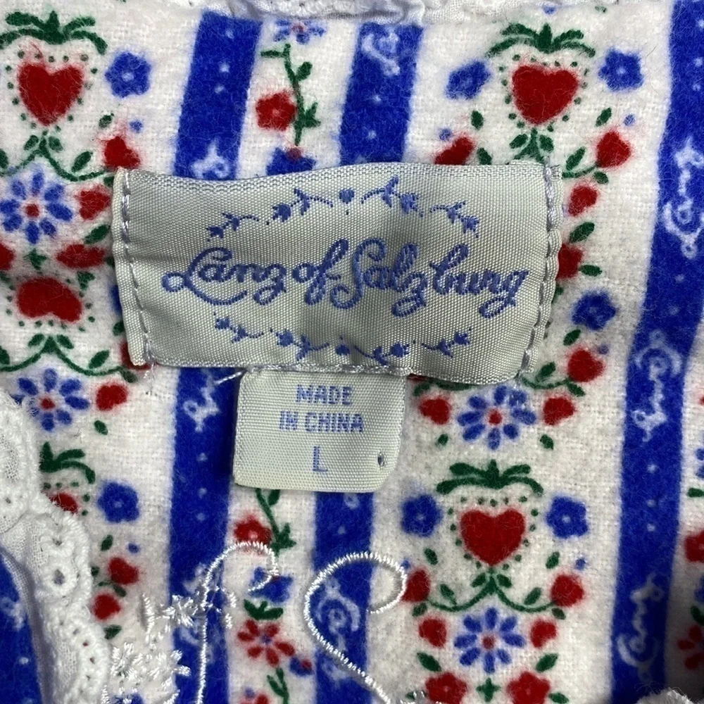 Lady Of Salzberg Blue White Heart Floral Long Nightgown Size Large