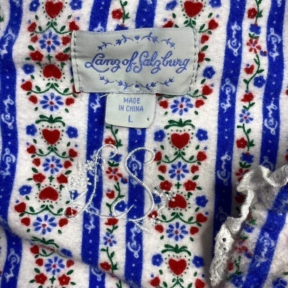 Lady Of Salzberg Blue White Heart Floral Long Nightgown Size Large
