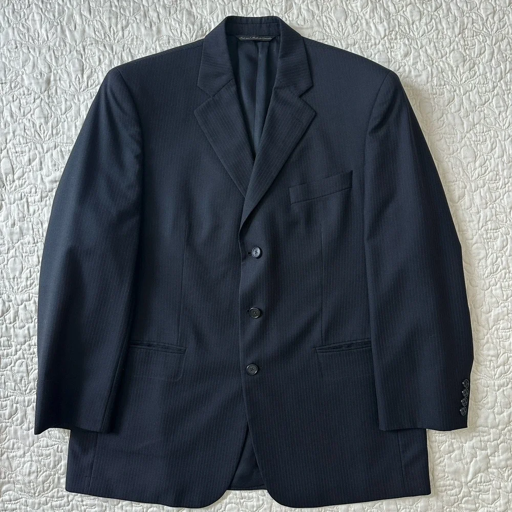 Jack Victor Blazer Suit Sport Coat Men's 42S‎ Black Pin Stripe Lane CT 100% Wool