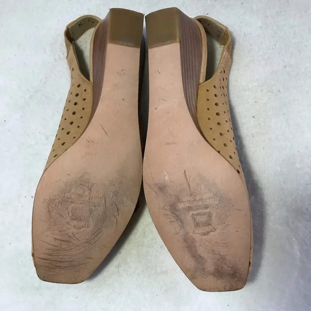 Stuart Weitzman tan leather cutouts peep toe wedges buckle detail 7 Spain