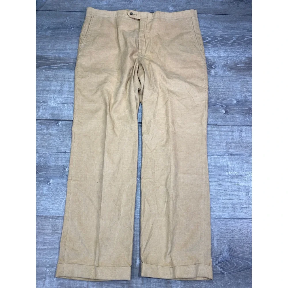 VTG Sansabelt Khaki Corduroy Flat Front Pant Mens 38x32 Pleated Cuffed Trousers