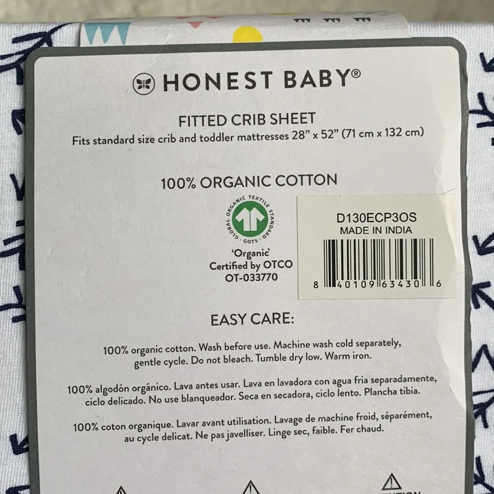 Honest Baby 100% Cotton Fitted Crib Sheet NWT Compass