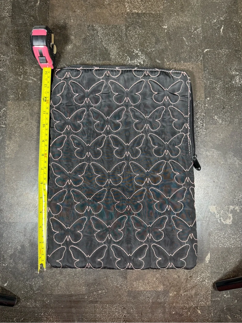 Quilted Butterfly Zipper Sleeve in Black with Pink Stitching