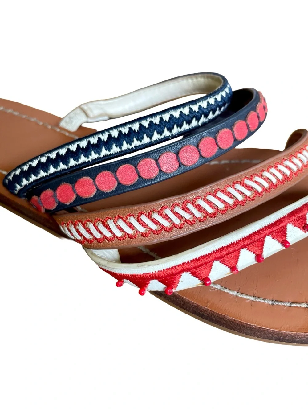 Tory Burch Patos Embroidered Leather Resort Sandals Approx 7