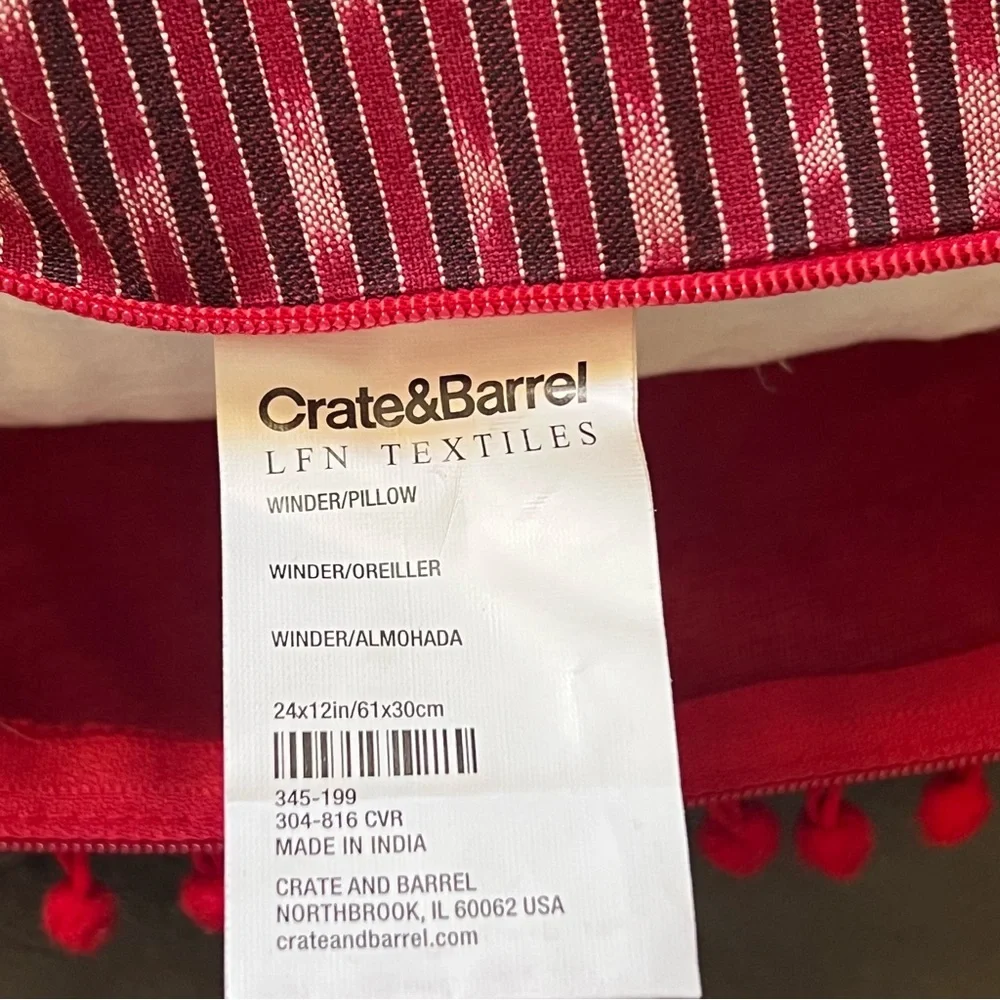 Crate & Barrel Winder Red Embroidered Feathered Christmas Pillow Santa Reindeer