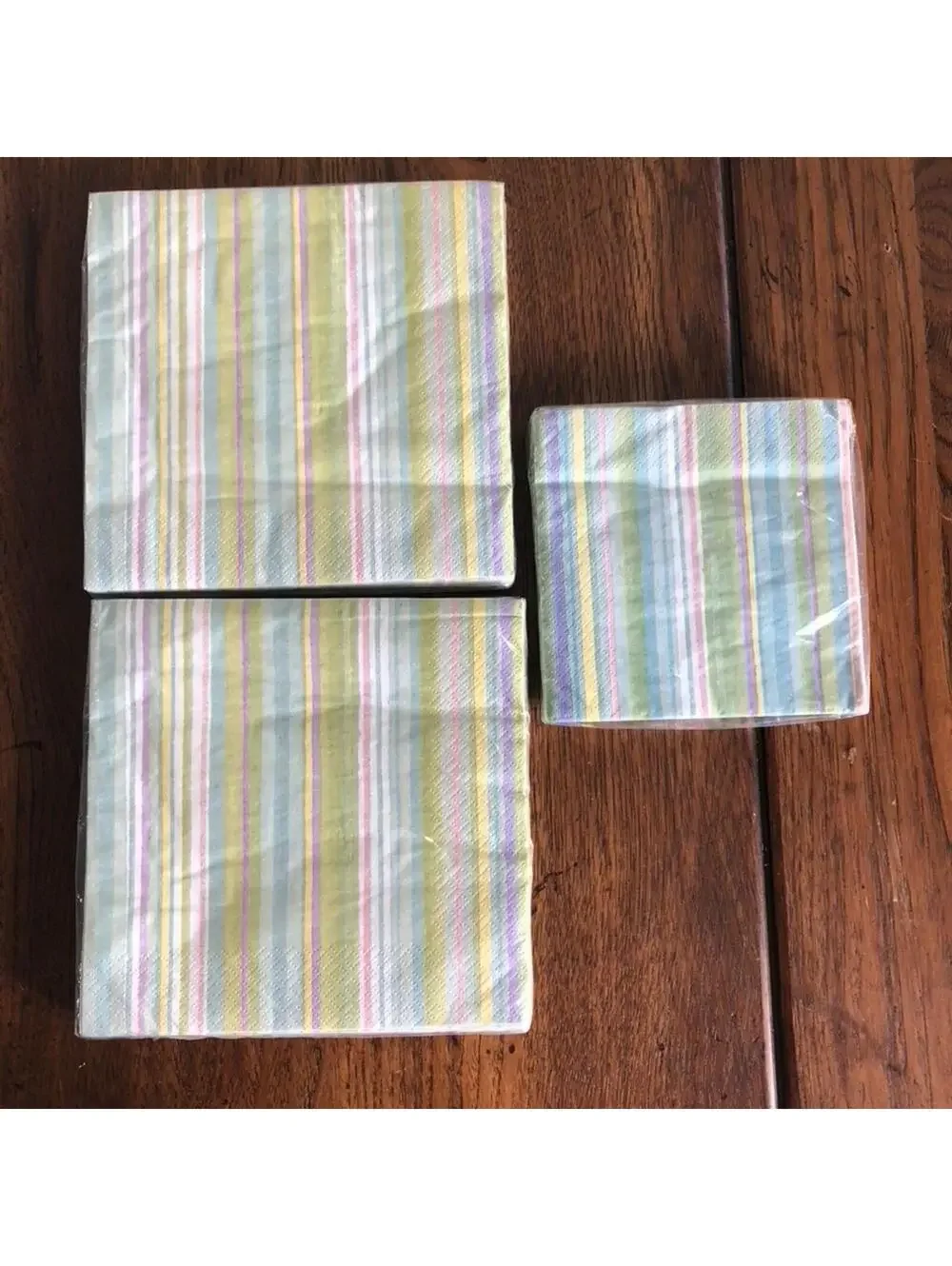 Amscan 2 Luncheon 1 Beverage Napkins Watercolor Stripe Blue Made in USA NWT