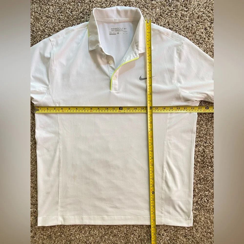 Nike Golf Polo Shirt White neon yellow pipes Dri-FIT men's XL