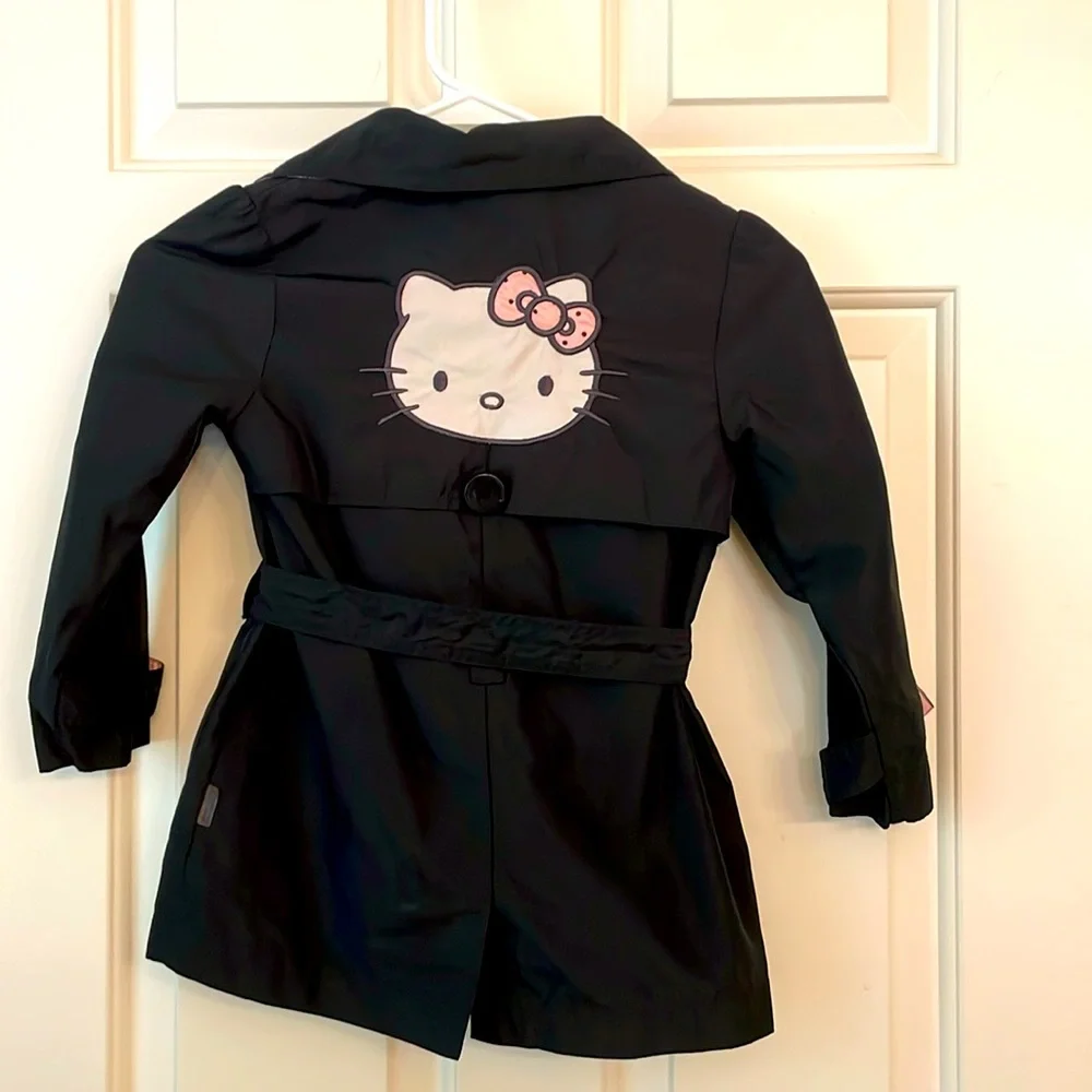 Hello Kitty by Victoria Casal Couture black trench coat size 4