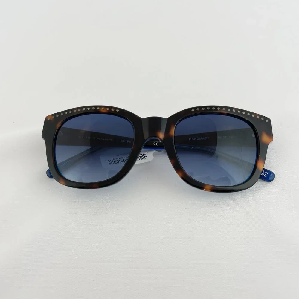 Elie Tahari Brown Tortoise & Blue Stud Accent Sunglasses MSRP $185