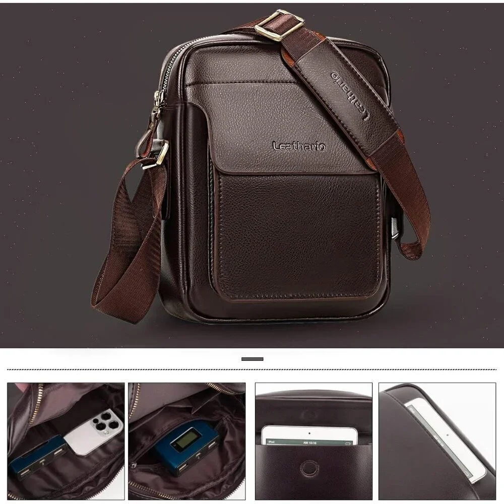 💫 Men Brown Crossbody Bag Leather Small Messenger Sling Satchel Shoulder bag
